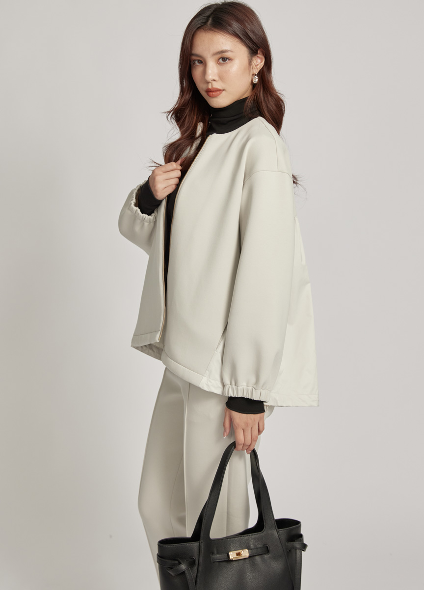 圓領太空棉異素材後拼接外套